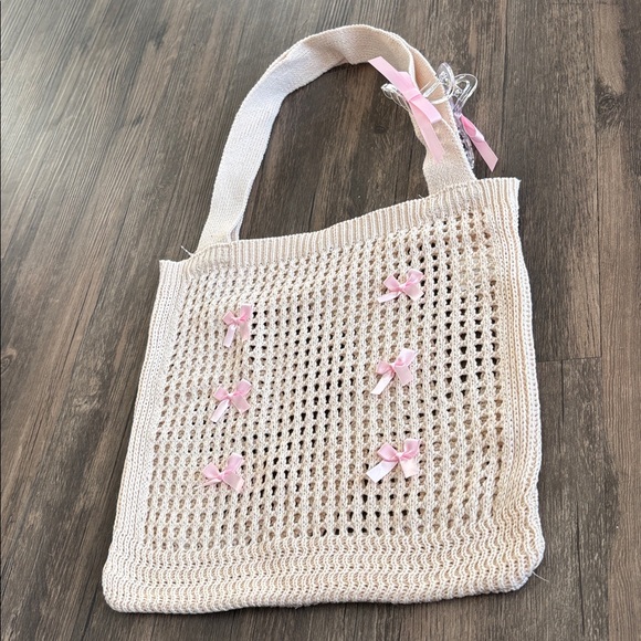 💕🎀 Knit Bow Tote Bag w/ Bow Hair Claw🎀🩷 - Picture 5 of 14